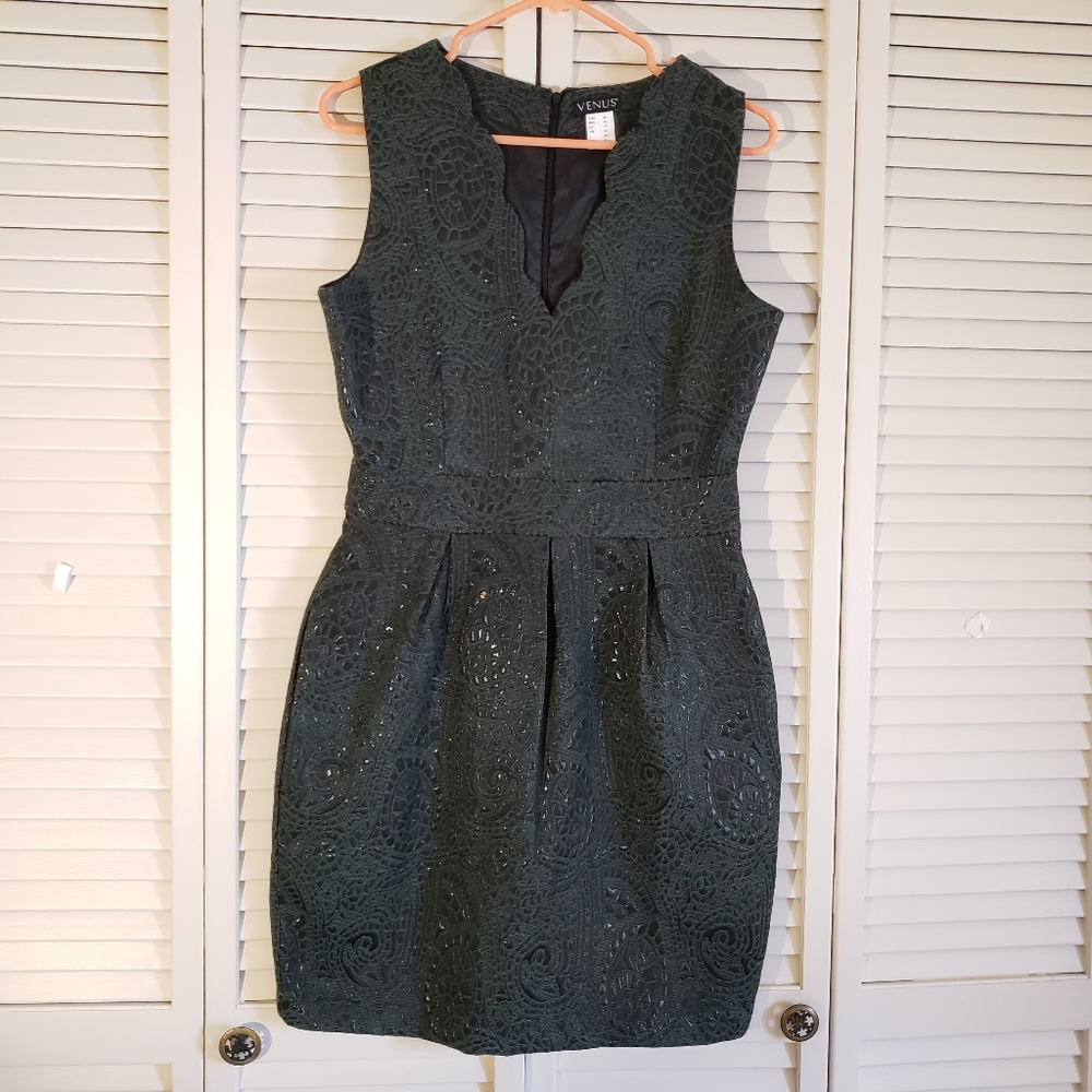 Venus Moss green embossed cocktail dress size 8